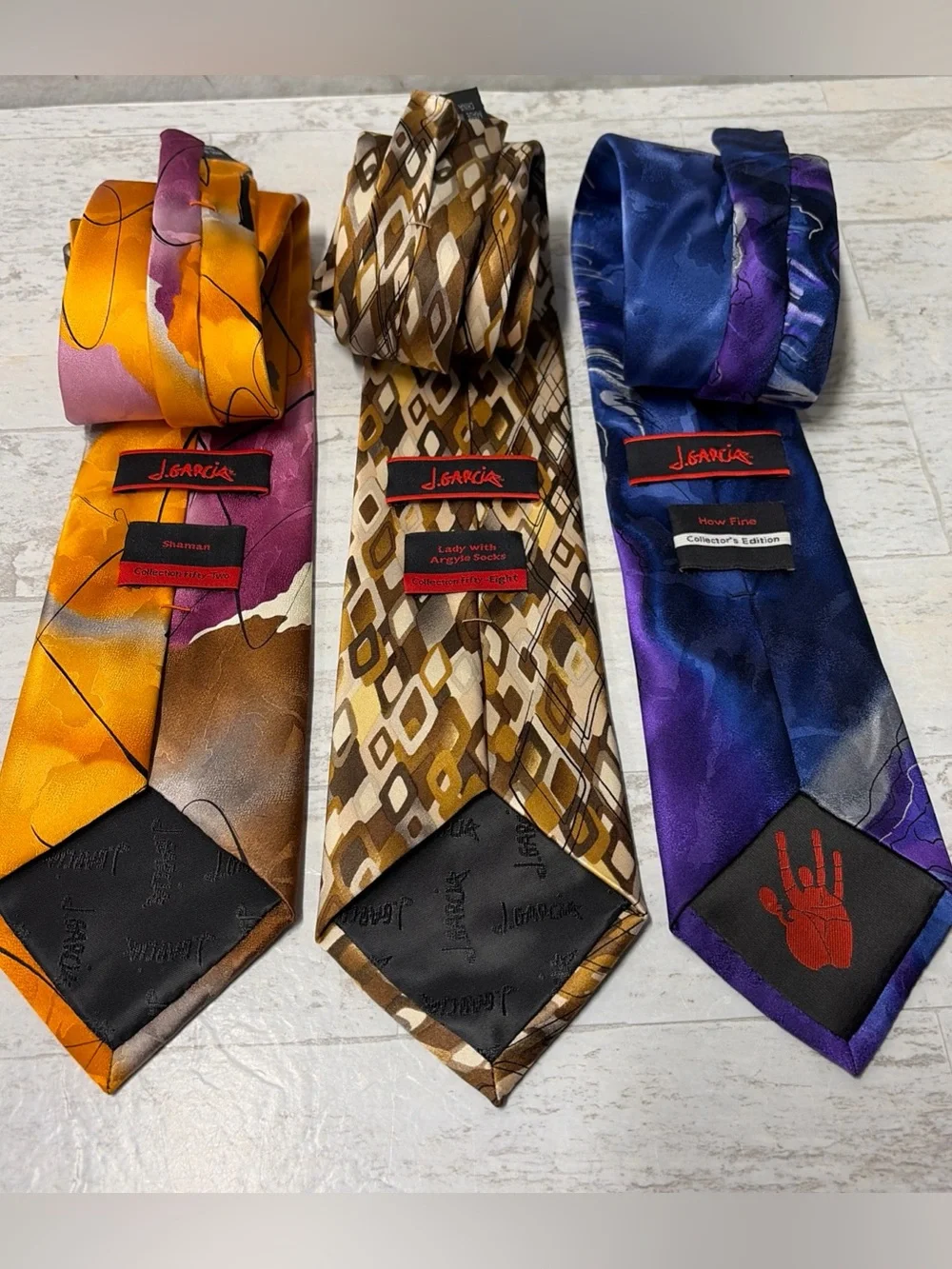 J. Garcia Silk Tie Lot Shaman How Fine Lady With Argyle Socks Jerry Garcia